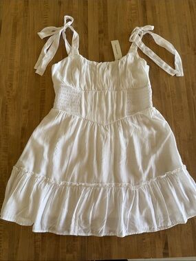 White Tie-Shoulder Smocked Sundress for Kids
